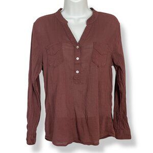Carve Designs Shirt Gauzy Fabric Sz XS Women Notch V-Neck Long Sleeve Cotton Top